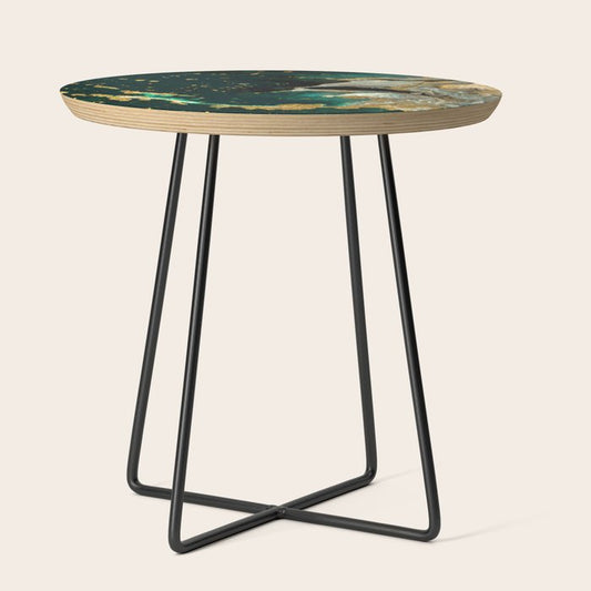 Abstract Pour Painting Liquid Marble Abstract Dark Green Painting Gold Accent Agate Stone Layers Side Table Gallery Image 2