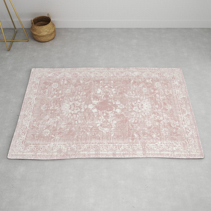 Antique French Oriental Faded Rose Rug Gallery Image 2