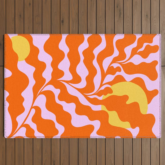 Matisse cut-outs - Pink & Orange Leaf on Sun Outdoor Rug Gallery Image 2