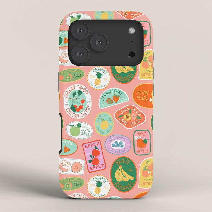 Vintage fruit sticker label cartoon pattern iPhone Case Gallery Image 3