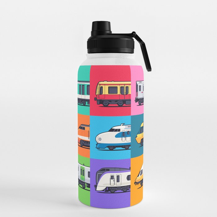 World Trains Grid Pattern Water Bottle Gallery Image 5