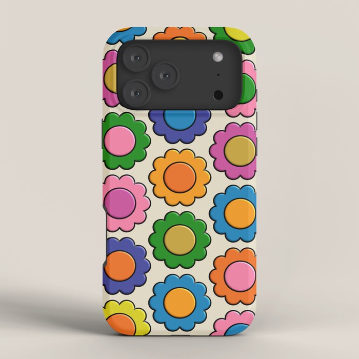 Colorful Flowers Happy Retro Plastic-Look Pattern iPhone Case Gallery Image 4