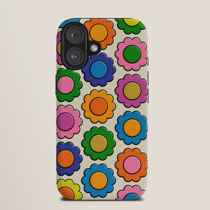 Colorful Flowers Happy Retro Plastic-Look Pattern iPhone Case Gallery Image 9