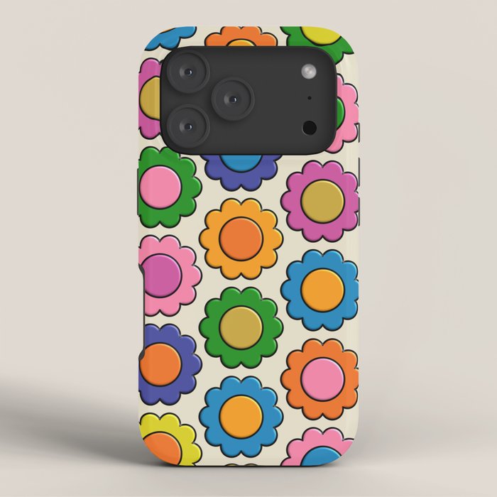 Colorful Flowers Happy Retro Plastic-Look Pattern iPhone Case Gallery Image 3