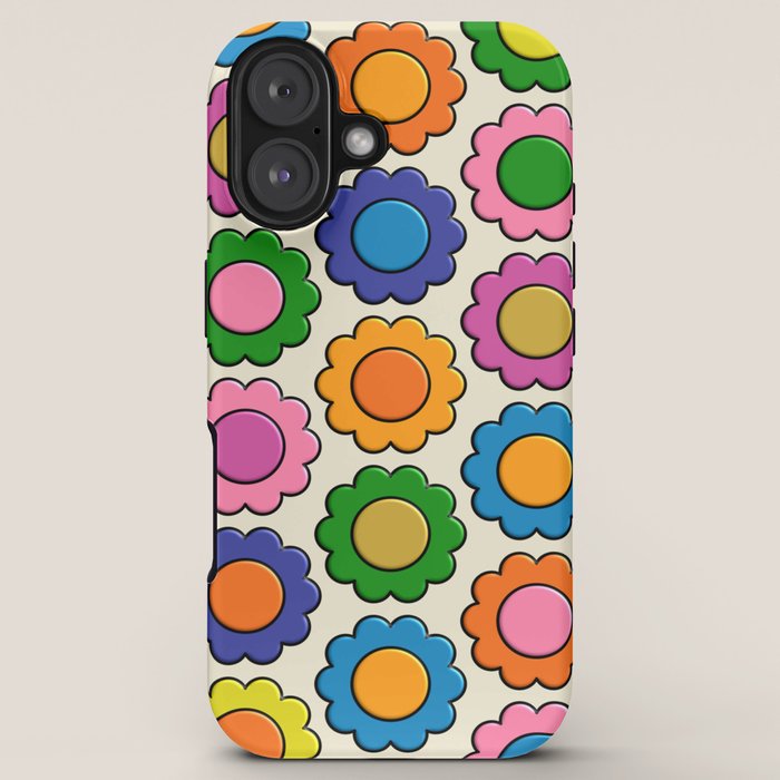 Colorful Flowers Happy Retro Plastic-Look Pattern iPhone Case Gallery Image 5