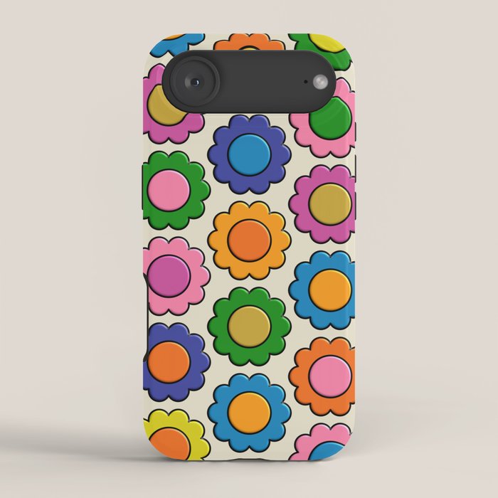 Colorful Flowers Happy Retro Plastic-Look Pattern iPhone Case Gallery Image 2