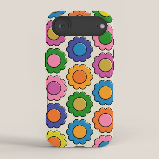 Colorful Flowers Happy Retro Plastic-Look Pattern iPhone Case Gallery Image 2