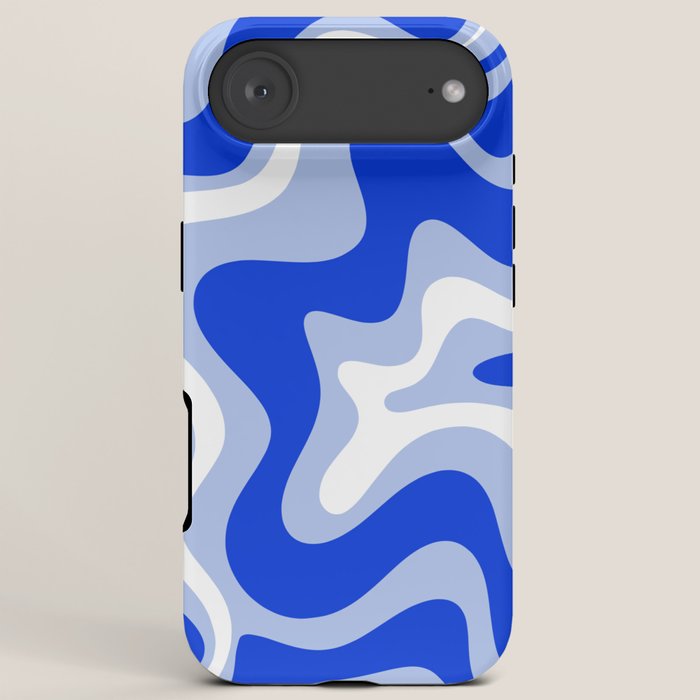 Retro Liquid Swirl Abstract Pattern Royal Blue, Light Blue, and White iPhone Case Gallery Image 6