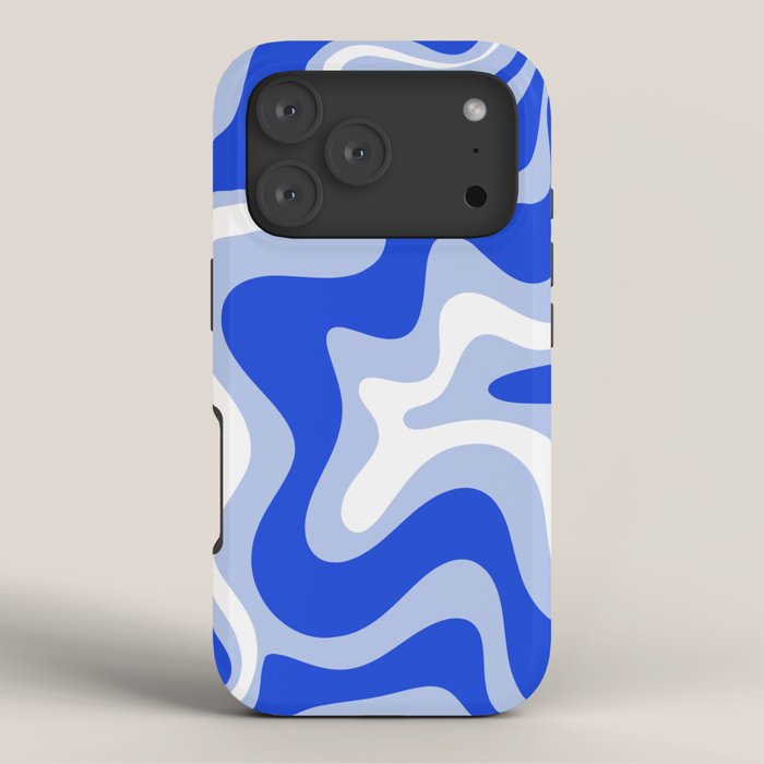 Retro Liquid Swirl Abstract Pattern Royal Blue, Light Blue, and White iPhone Case Gallery Image 3