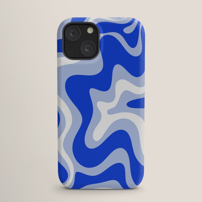 Retro Liquid Swirl Abstract Pattern Royal Blue, Light Blue, and White iPhone Case Gallery Image 17