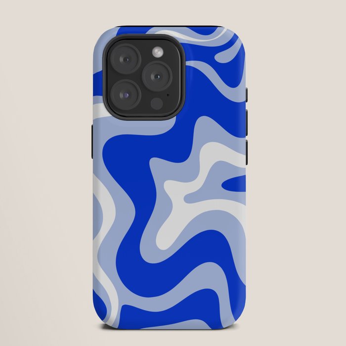 Retro Liquid Swirl Abstract Pattern Royal Blue, Light Blue, and White iPhone Case Gallery Image 11