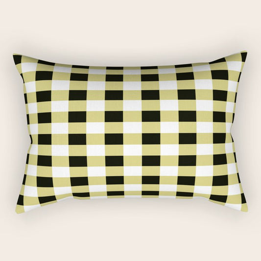 Gingham Large Yellow Black White Rectangular Pillow Gallery Image 2