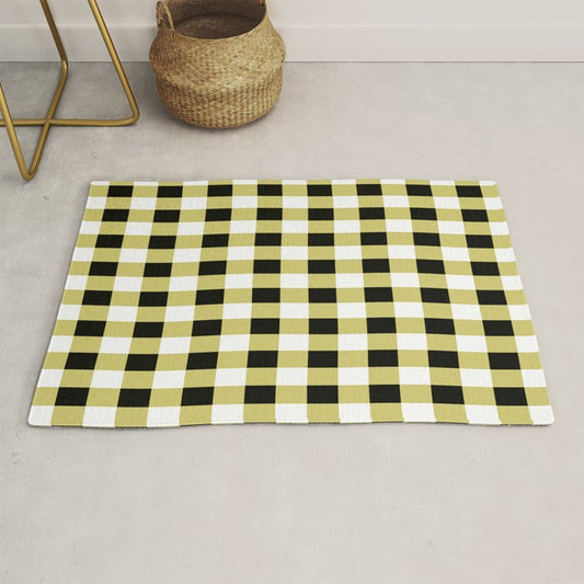 Gingham Large Yellow Black White Rug Gallery Image 1
