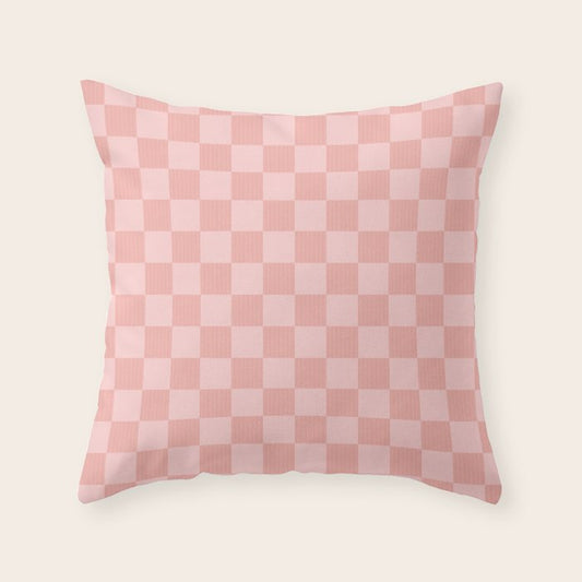 Textured Plaid pattern pink and white Throw Pillow Gallery Image 1