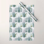 Watercolor forest green snow Christmas pine tree Wrapping Paper Gallery Image 1