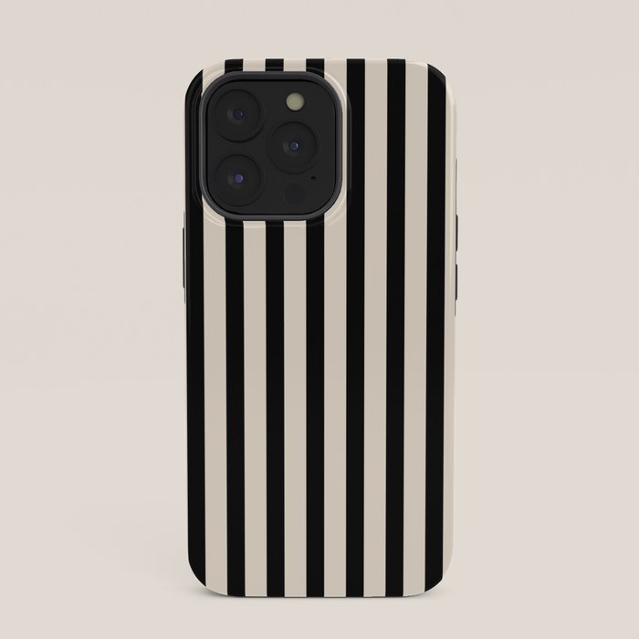 Fine Stripes Vertical Minimalist Pattern in Black and Almond Cream iPhone Case Gallery Image 35