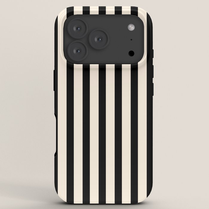Fine Stripes Vertical Minimalist Pattern in Black and Almond Cream iPhone Case Gallery Image 7