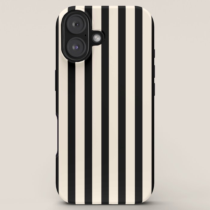 Fine Stripes Vertical Minimalist Pattern in Black and Almond Cream iPhone Case Gallery Image 5