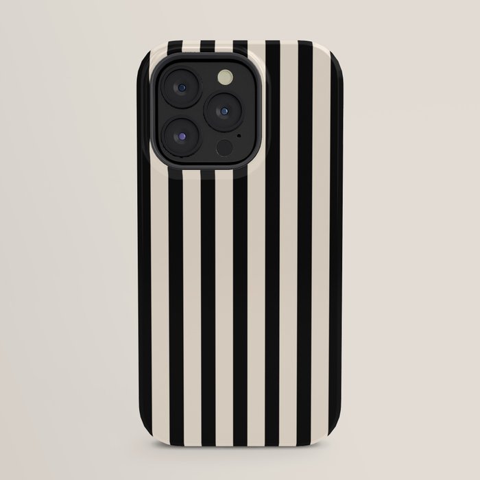 Fine Stripes Vertical Minimalist Pattern in Black and Almond Cream iPhone Case Gallery Image 31