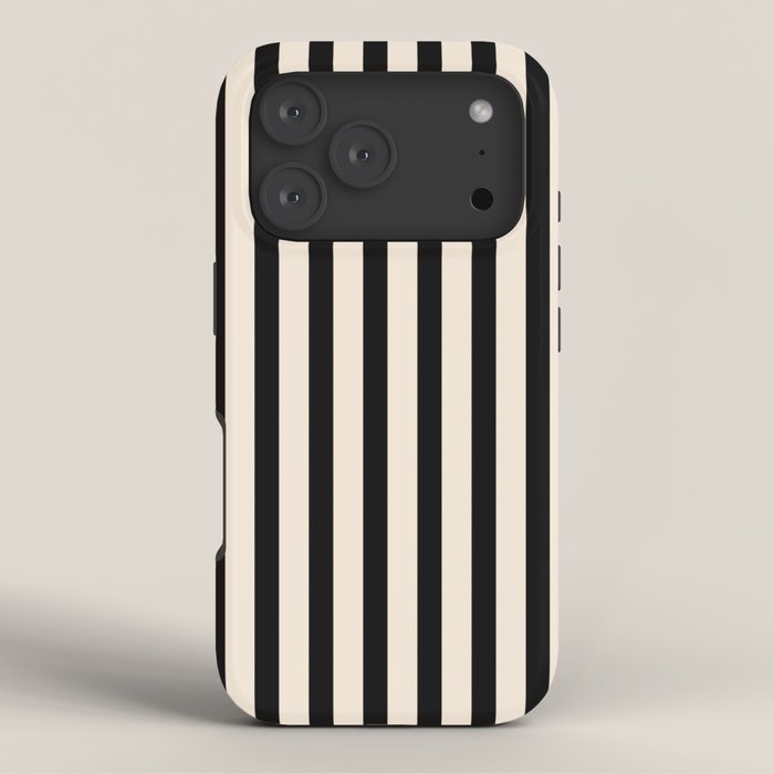 Fine Stripes Vertical Minimalist Pattern in Black and Almond Cream iPhone Case Gallery Image 3