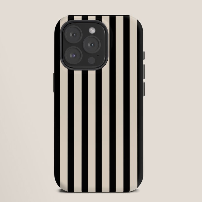 Fine Stripes Vertical Minimalist Pattern in Black and Almond Cream iPhone Case Gallery Image 11