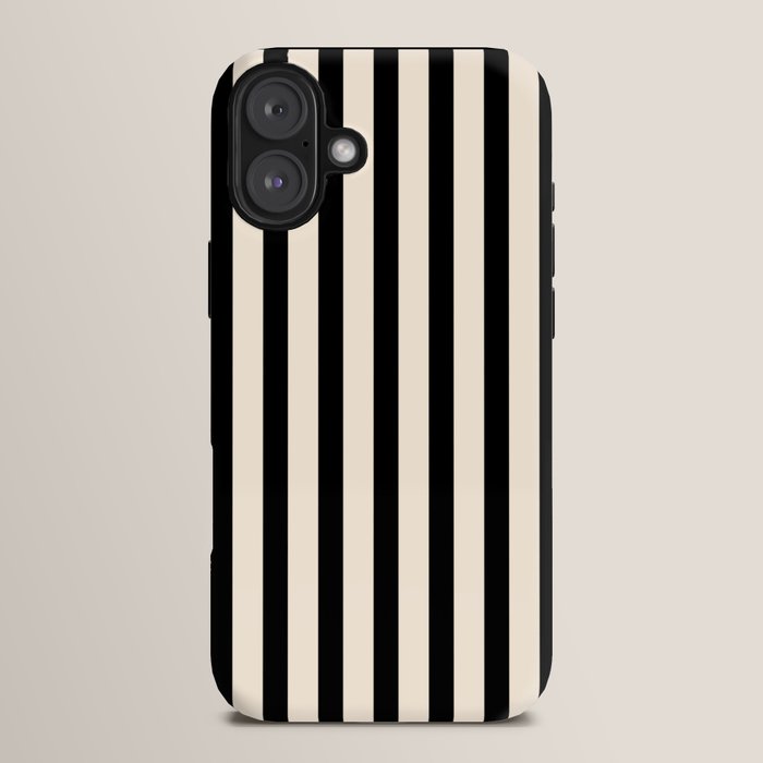 Fine Stripes Vertical Minimalist Pattern in Black and Almond Cream iPhone Case Gallery Image 14