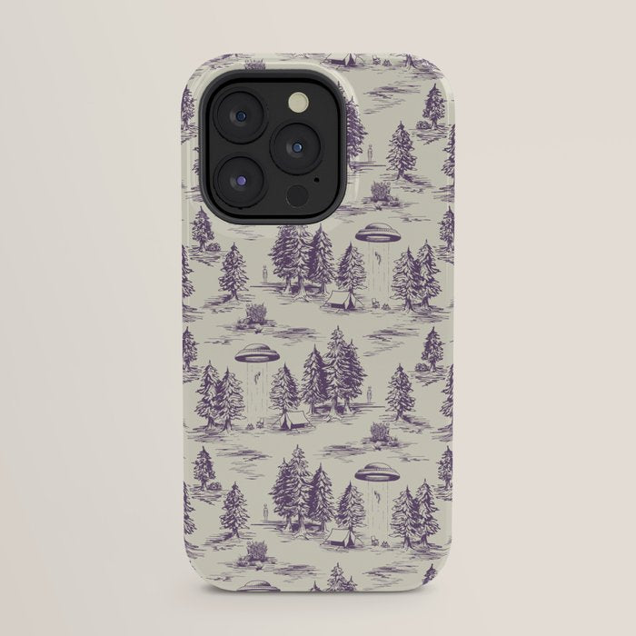 Purple Alien Abduction Toile De Jouy Pattern iPhone Case Gallery Image 31