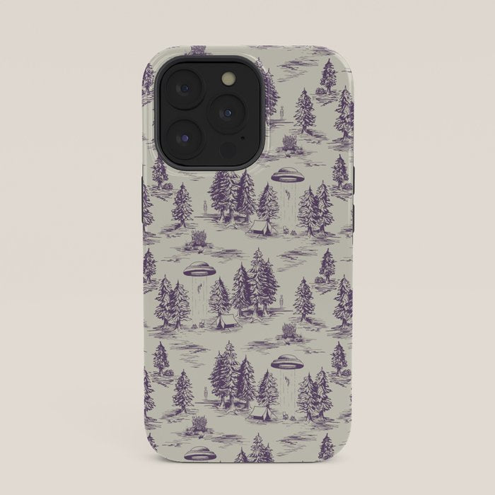 Purple Alien Abduction Toile De Jouy Pattern iPhone Case Gallery Image 35