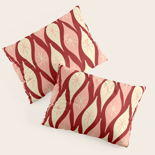 Mid Century Modern Atomic Christmas Ornaments Blush Pink and Maroon Pattern Pillow Sham Gallery Image 1