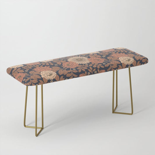 Peach, Dusty Rose, Mauve & Blue-Gray Floral Pattern Bench Gallery Image 2