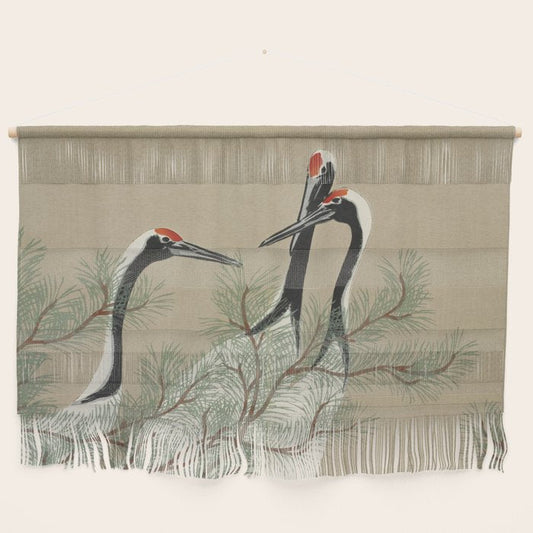 Japanese Tapestries, Japan Prints: Cranes from Momoyogusa by Kamisaka Sekka Wall Hanging Gallery Image 2