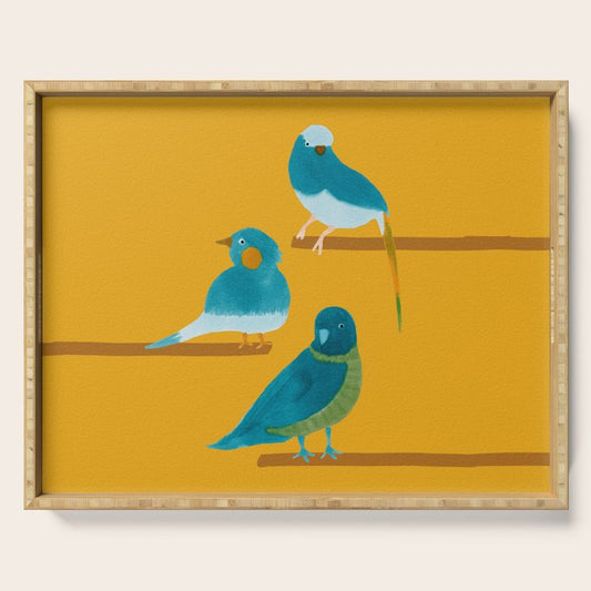 Three Friendly Birds - Turquoise and Yellow Serving Tray Gallery Image 1