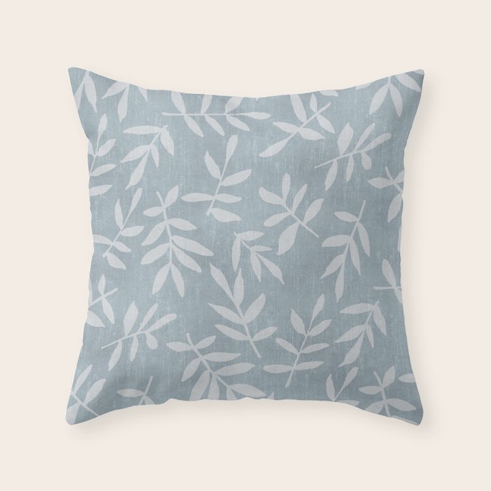 Simple Scandinavian Ditsy Leaf Pattern Blue Grey Throw Pillow Gallery Image 5