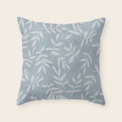Simple Scandinavian Ditsy Leaf Pattern Blue Grey Throw Pillow Gallery Image 2