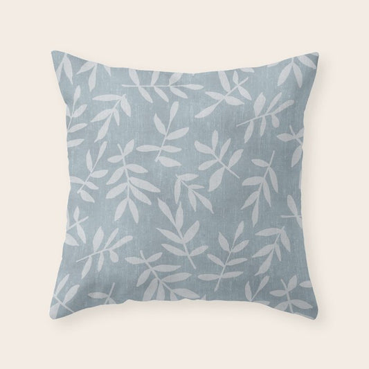 Simple Scandinavian Ditsy Leaf Pattern Blue Grey Throw Pillow Gallery Image 2
