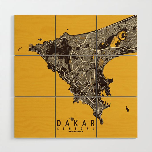 Dakar City Map of Senegal - Pastel Wood Wall Art Gallery Image 2