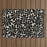 Black and White Retro Floral Art Print Outdoor Rug Gallery Image 1