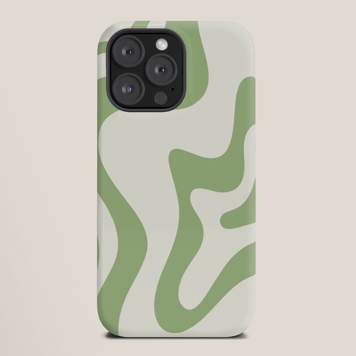 Retro Liquid Swirl Abstract Pattern Square in Light Sage Green and Cream iPhone Case Gallery Image 20