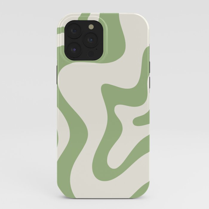 Retro Liquid Swirl Abstract Pattern Square in Light Sage Green and Cream iPhone Case Gallery Image 40