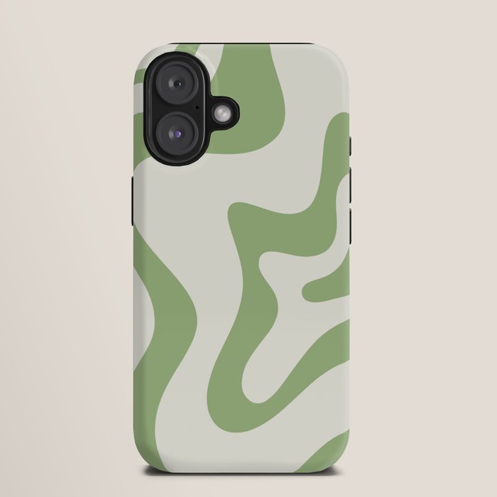 Retro Liquid Swirl Abstract Pattern Square in Light Sage Green and Cream iPhone Case Gallery Image 9