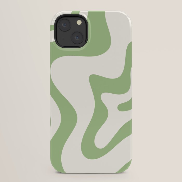 Retro Liquid Swirl Abstract Pattern Square in Light Sage Green and Cream iPhone Case Gallery Image 30
