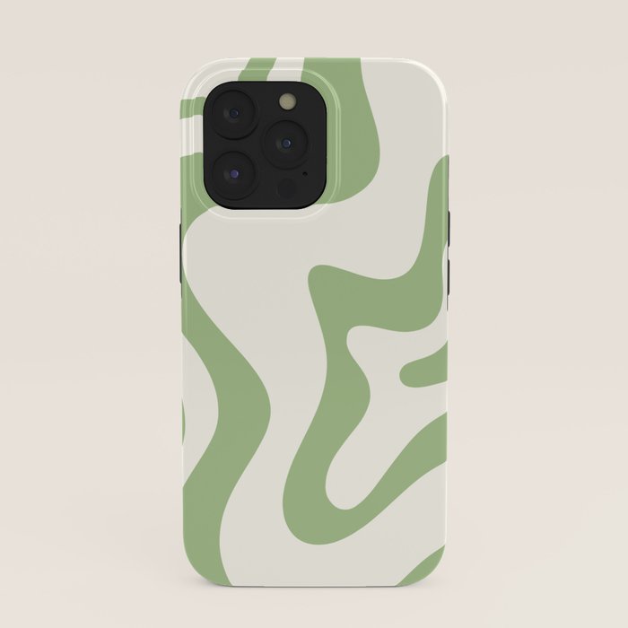 Retro Liquid Swirl Abstract Pattern Square in Light Sage Green and Cream iPhone Case Gallery Image 39