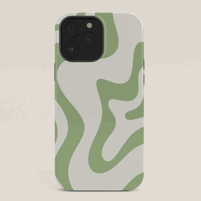 Retro Liquid Swirl Abstract Pattern Square in Light Sage Green and Cream iPhone Case Gallery Image 36