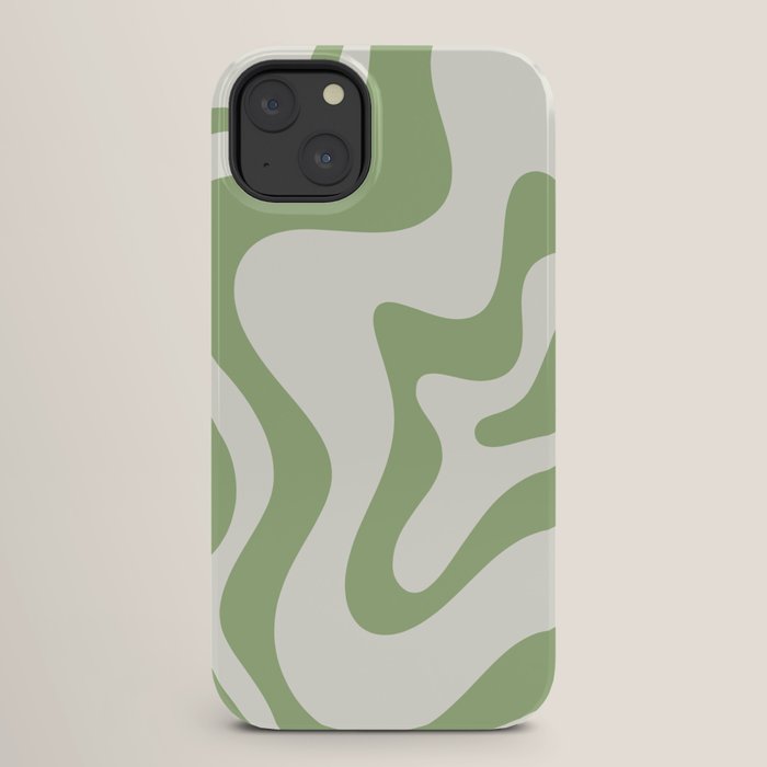 Retro Liquid Swirl Abstract Pattern Square in Light Sage Green and Cream iPhone Case Gallery Image 26