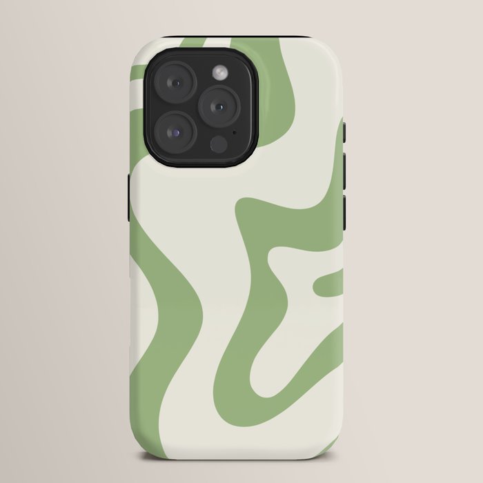 Retro Liquid Swirl Abstract Pattern Square in Light Sage Green and Cream iPhone Case Gallery Image 15