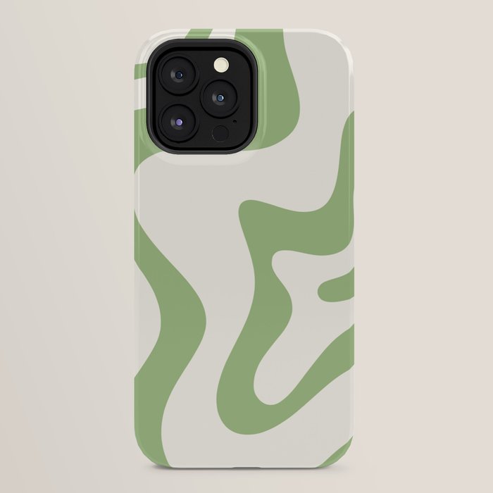 Retro Liquid Swirl Abstract Pattern Square in Light Sage Green and Cream iPhone Case Gallery Image 32