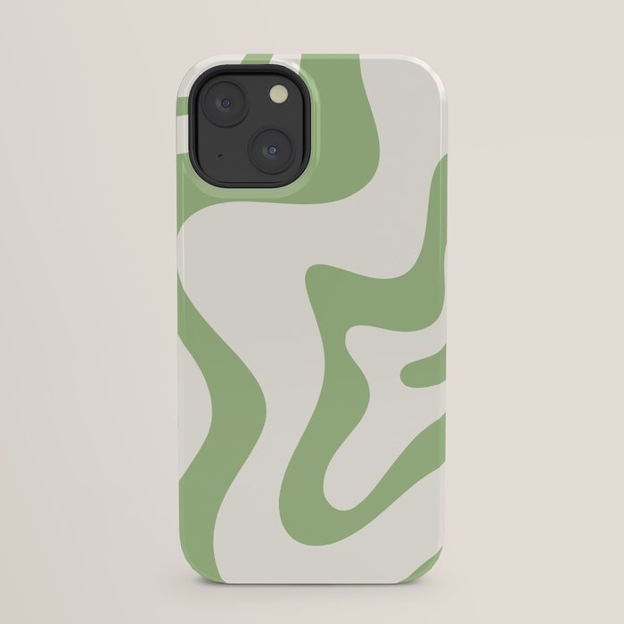 Retro Liquid Swirl Abstract Pattern Square in Light Sage Green and Cream iPhone Case Gallery Image 21