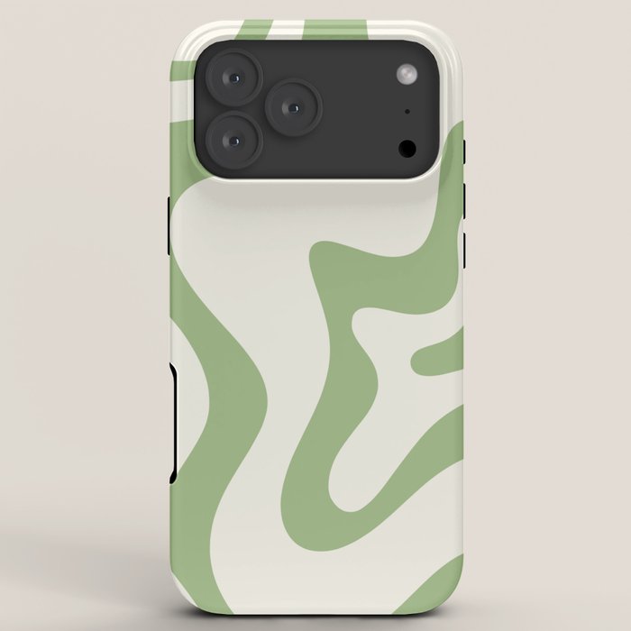 Retro Liquid Swirl Abstract Pattern Square in Light Sage Green and Cream iPhone Case Gallery Image 8