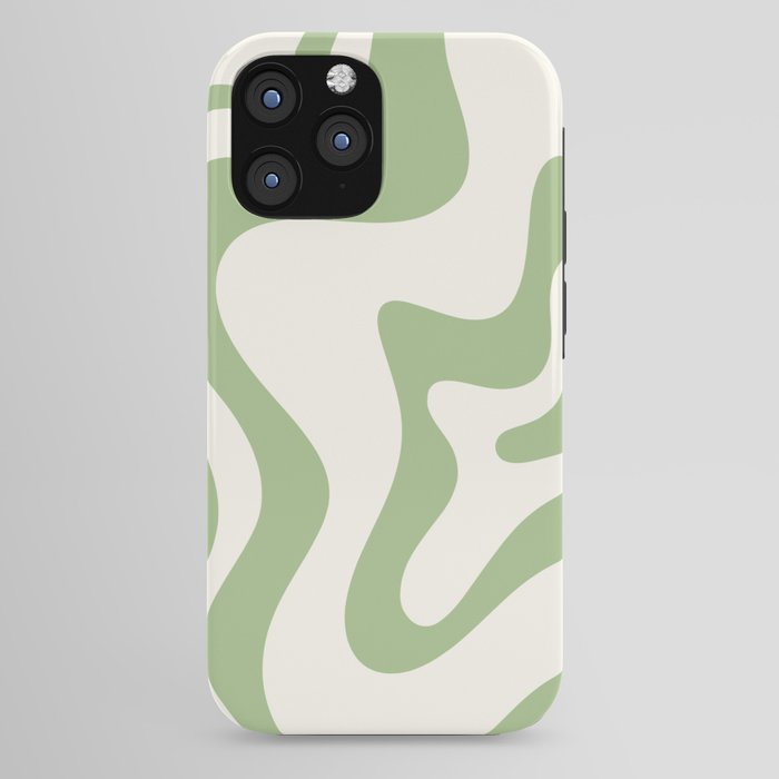 Retro Liquid Swirl Abstract Pattern Square in Light Sage Green and Cream iPhone Case Gallery Image 44