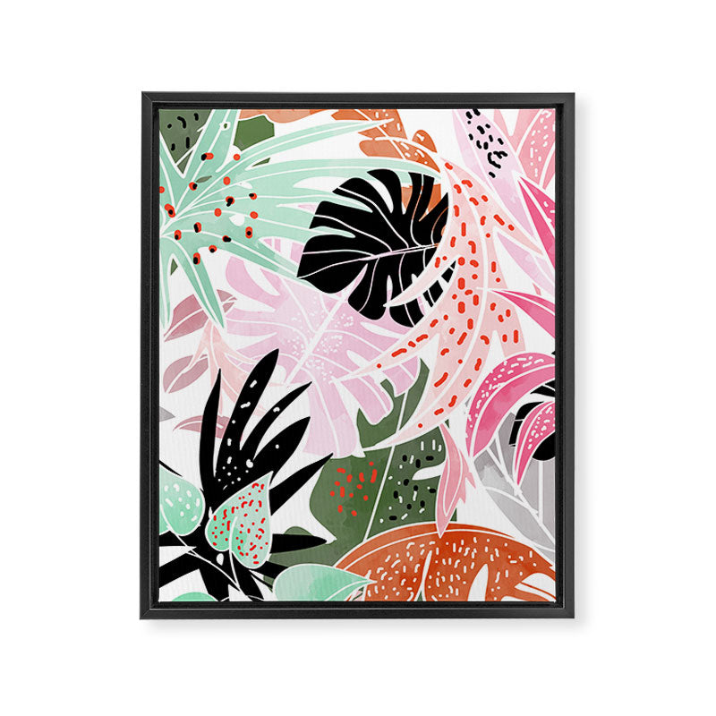 Veronica, Tropical Eclectic Bold Monstera Palm Illustration Nature Modern Colorful Jungle Framed Canvas Print Gallery Image 2
